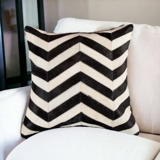 18" Black and Off White Cowhide Throw Pillow-0