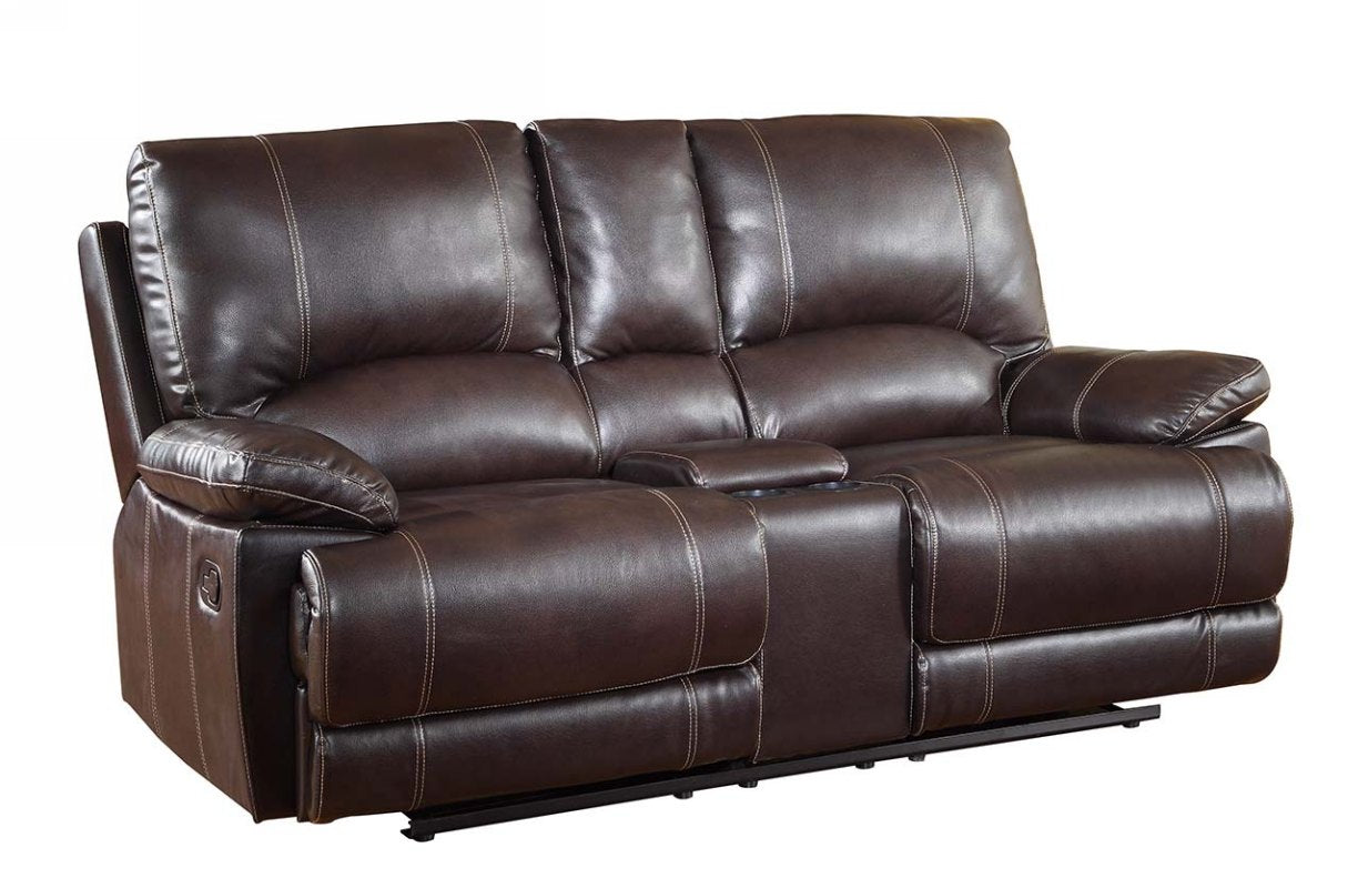 76" Brown Faux Leather Manual Reclining Love Seat With Storage-0