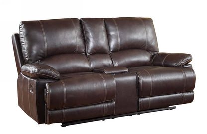 76" Brown Faux Leather Manual Reclining Love Seat With Storage-0