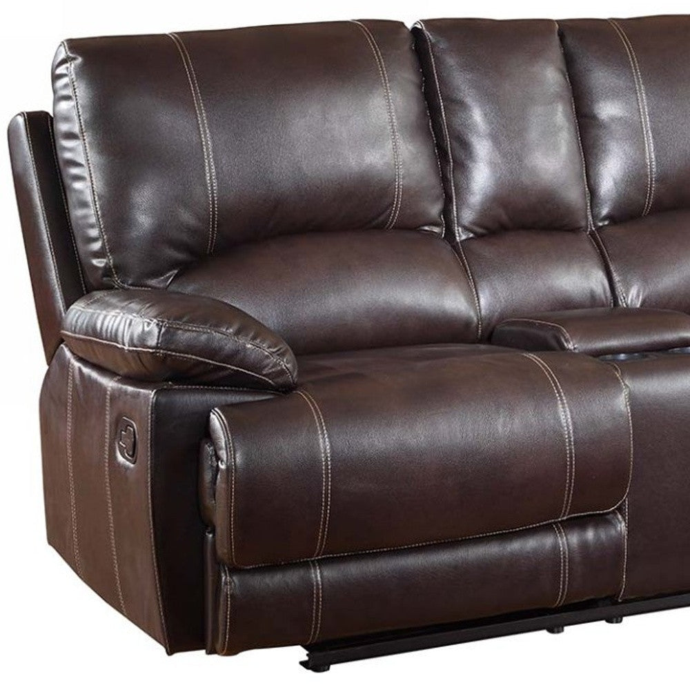 76" Brown Faux Leather Manual Reclining Love Seat With Storage-3