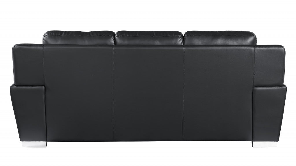 85" Black Leather Sofa With Silver Legs-3
