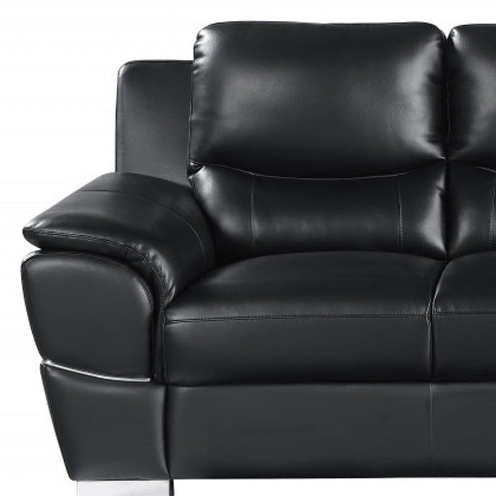85" Black Leather Sofa With Silver Legs-7
