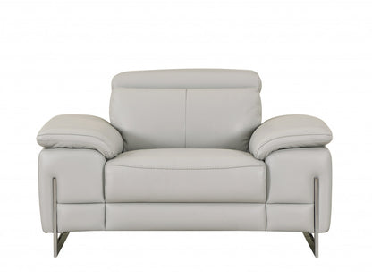 51" Gray And Silver Genuine Leather Chair and a Half-0