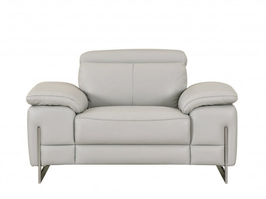 51" Gray And Silver Genuine Leather Chair and a Half-0
