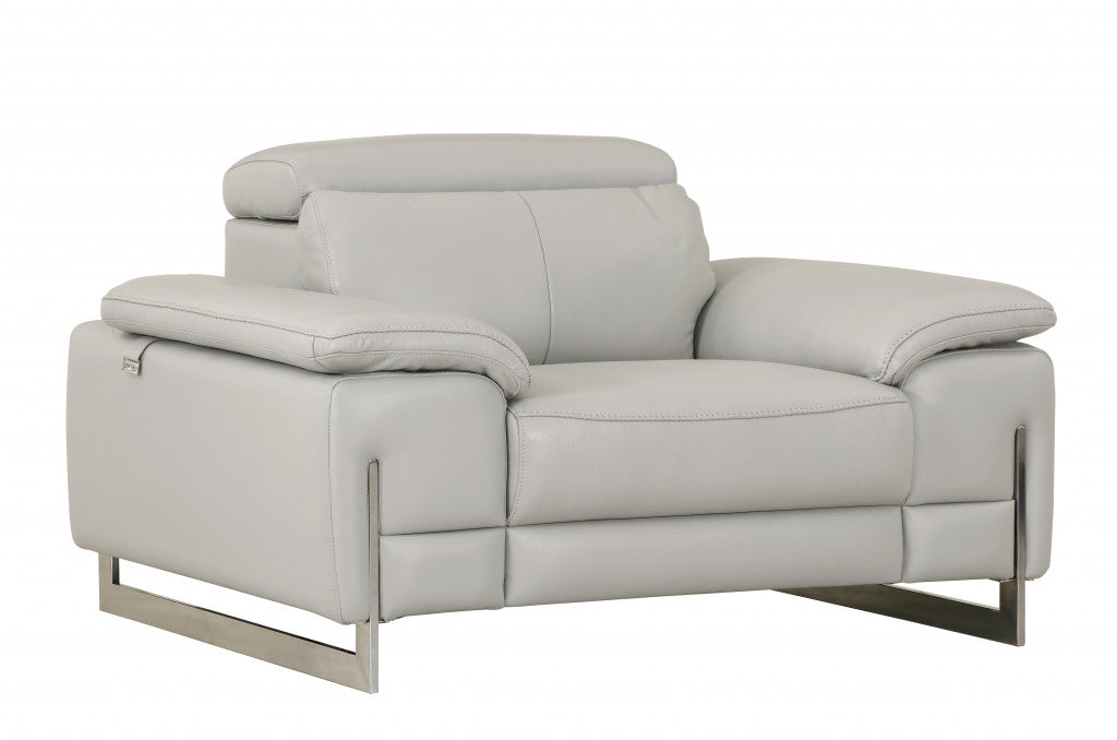 51" Gray And Silver Genuine Leather Chair and a Half-2
