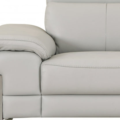 51" Gray And Silver Genuine Leather Chair and a Half-6