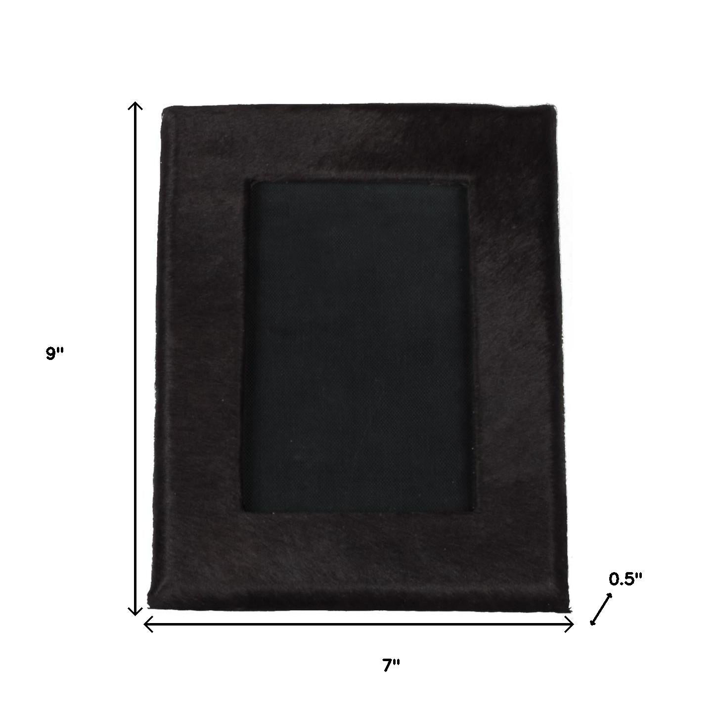 4" x 6" Black Cowhide Picture Frame with Mat-5