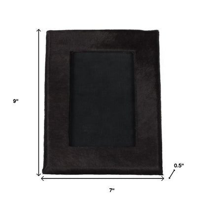 4" x 6" Black Cowhide Picture Frame with Mat-5
