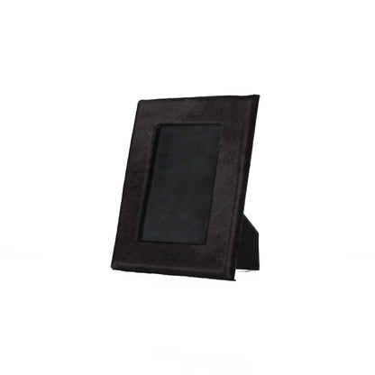 4" x 6" Black Cowhide Picture Frame with Mat-2