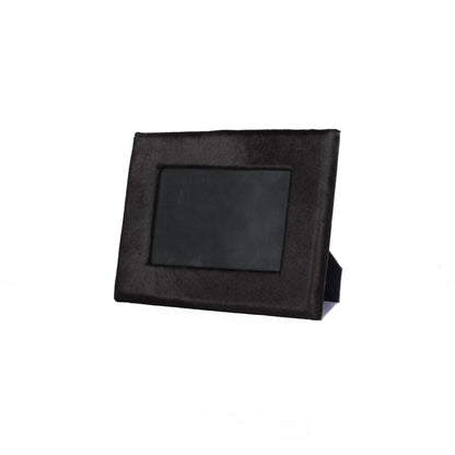 4" x 6" Black Cowhide Picture Frame with Mat-3