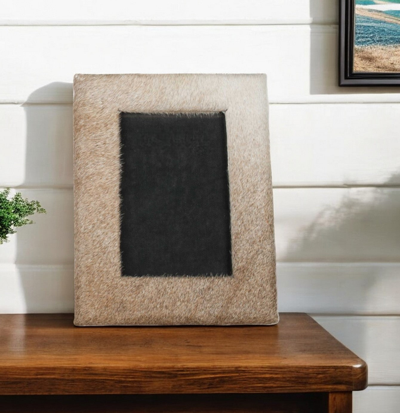 4" x 6" Natural Cowhide Tabletop Picture Frame with Mat-0