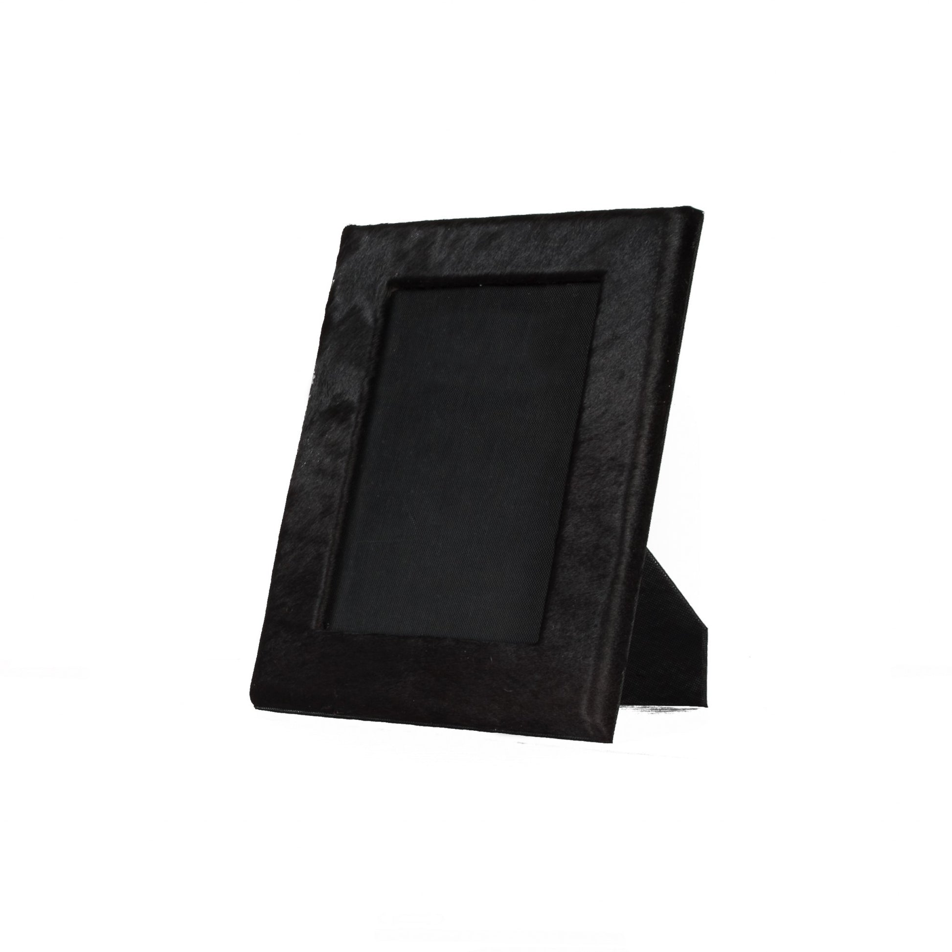 5" x 7" Black Cowhide Hanging & Tabletop Picture Frame with Mat-2