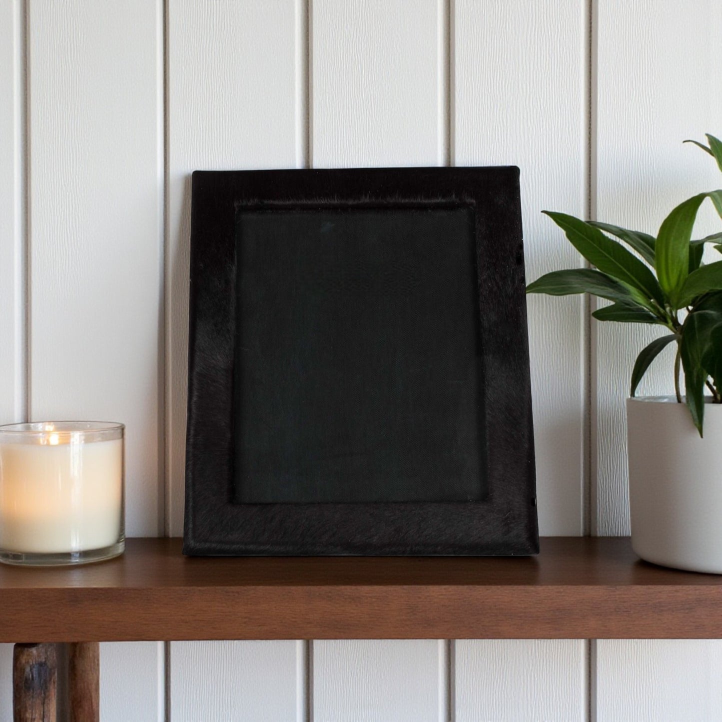 8" x 10" Black Cowhide Hanging & Tabletop Picture Frame with Mat-0