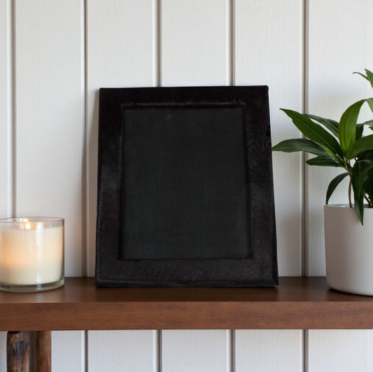 8" x 10" Black Cowhide Hanging & Tabletop Picture Frame with Mat-0