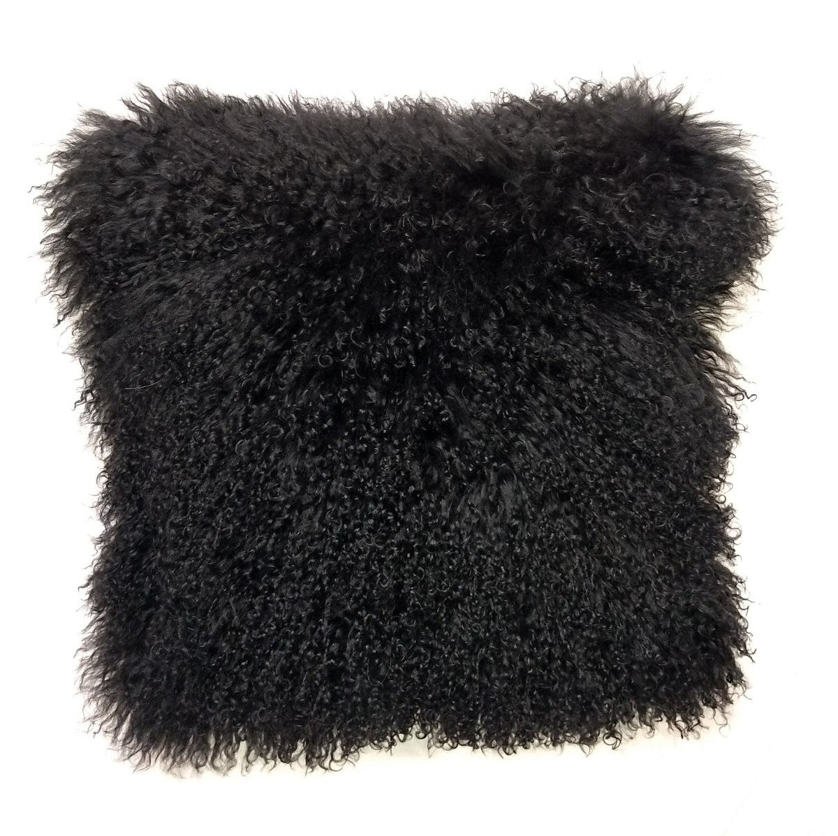 20" Black Genuine Tibetan Lamb Fur Pillow With Microsuede Backing-0