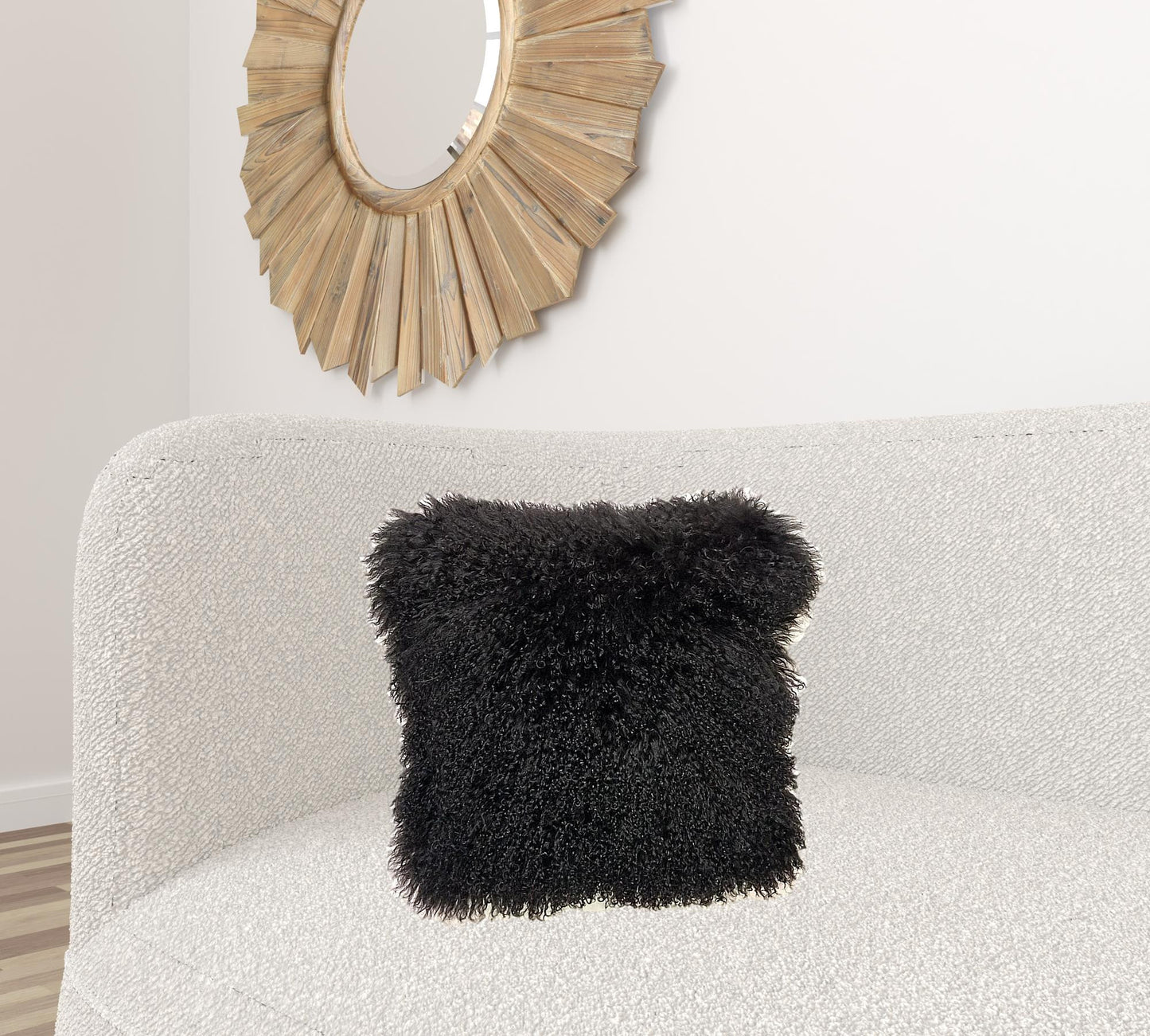 20" Black Genuine Tibetan Lamb Fur Pillow With Microsuede Backing-1