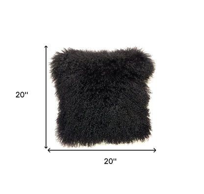 20" Black Genuine Tibetan Lamb Fur Pillow With Microsuede Backing-4
