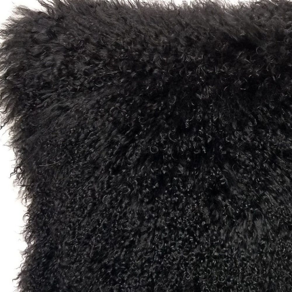 20" Black Genuine Tibetan Lamb Fur Pillow With Microsuede Backing-2