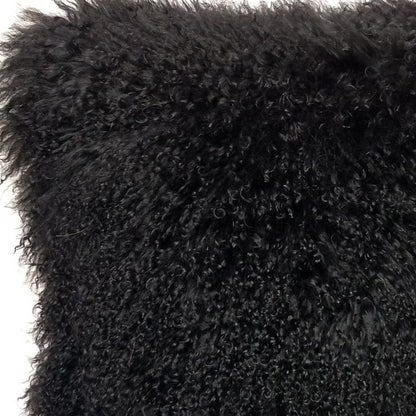 20" Black Genuine Tibetan Lamb Fur Pillow With Microsuede Backing-2