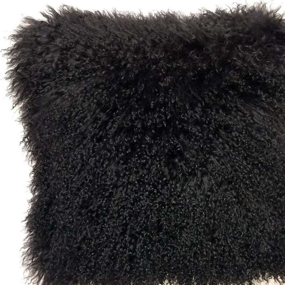 20" Black Genuine Tibetan Lamb Fur Pillow With Microsuede Backing-3