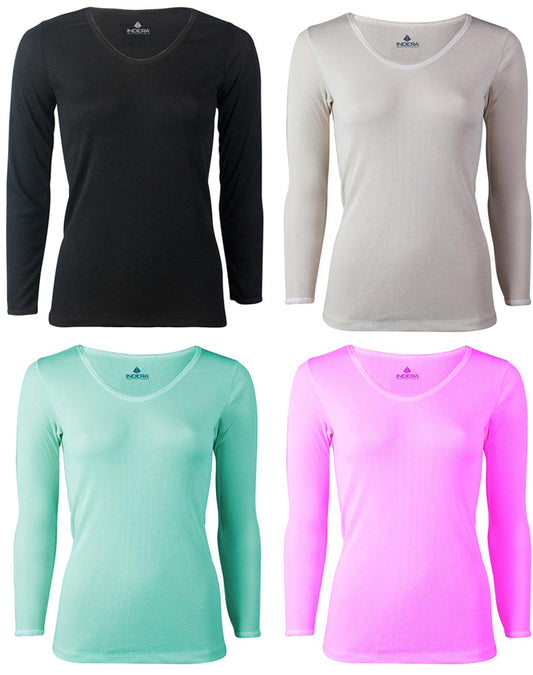Indera Ladies Long Sleeve HydoPur Lightweight Rib Knit Thermal Long John Top-0