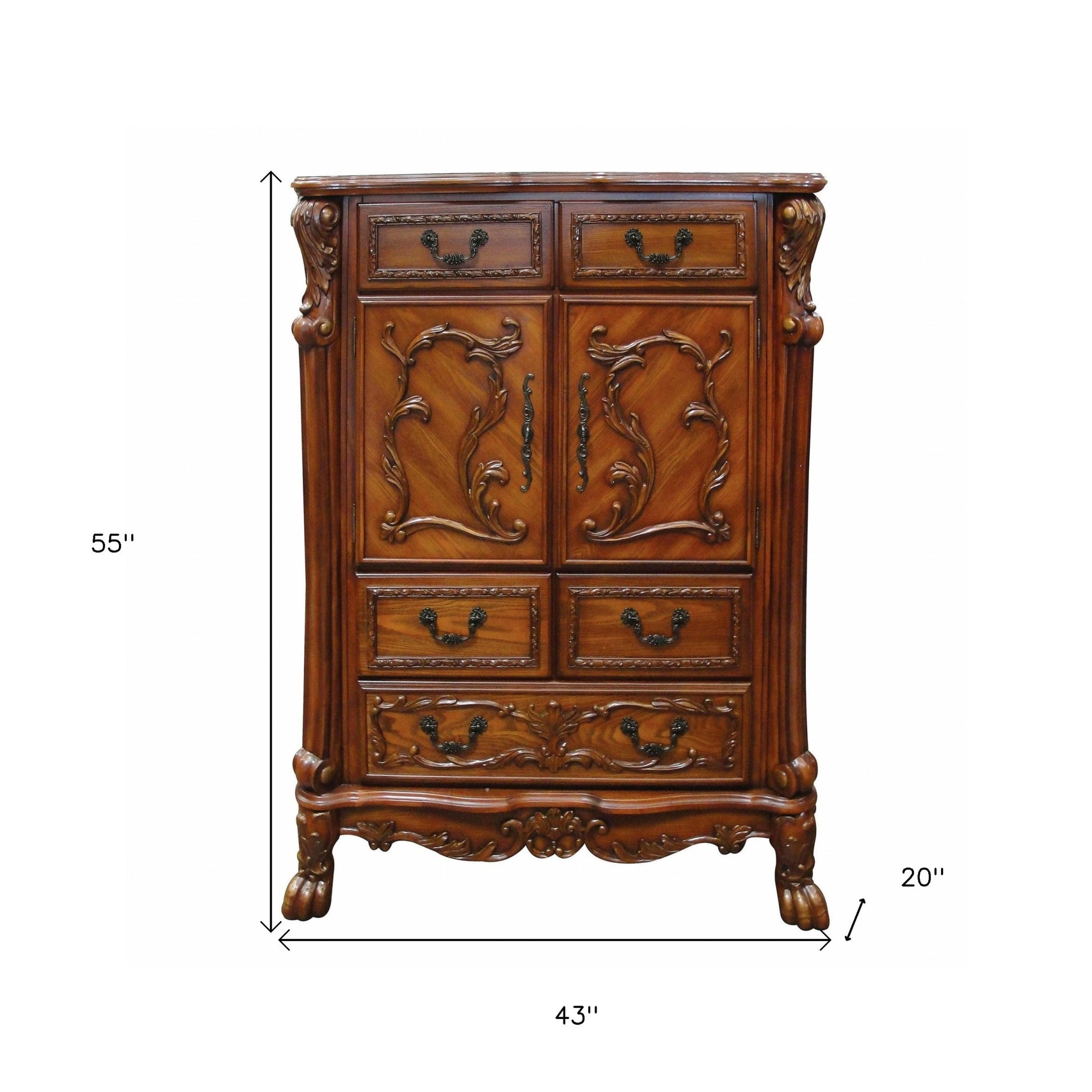 43" Brown Solid Wood Five Drawer Standard Chest-7