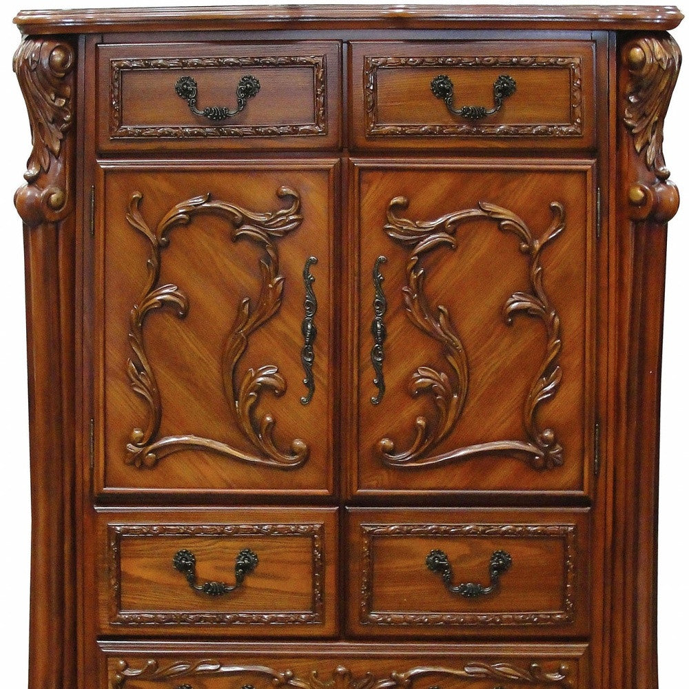 43" Brown Solid Wood Five Drawer Standard Chest-4