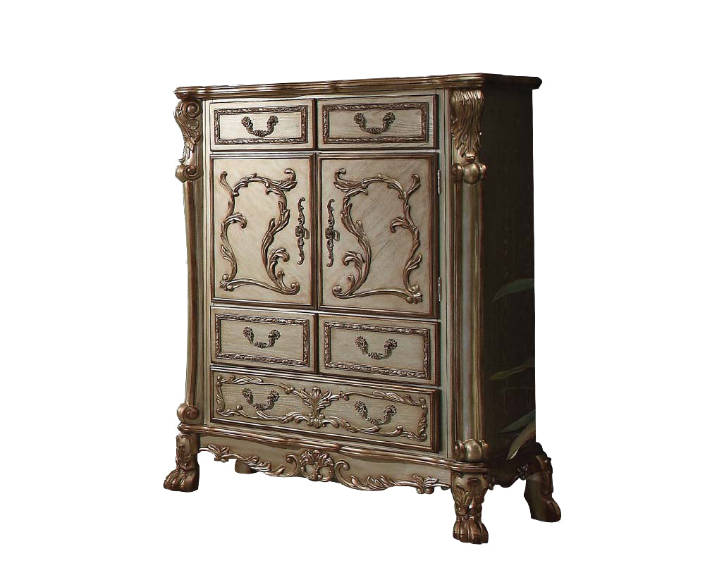 20" X 43" X 55" Gold Patina Bone Wood Poly Resin Chest-0