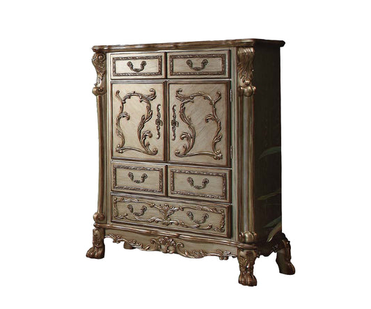 20" X 43" X 55" Gold Patina Bone Wood Poly Resin Chest-0