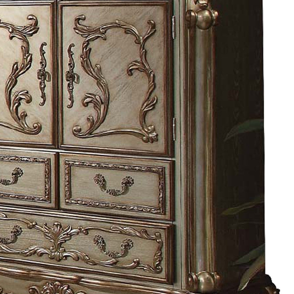 20" X 43" X 55" Gold Patina Bone Wood Poly Resin Chest-1