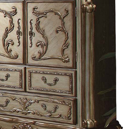 20" X 43" X 55" Gold Patina Bone Wood Poly Resin Chest-1