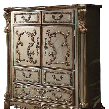 20" X 43" X 55" Gold Patina Bone Wood Poly Resin Chest-2