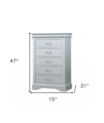 15" White Solid Wood Five Drawer Lingerie Chest-4