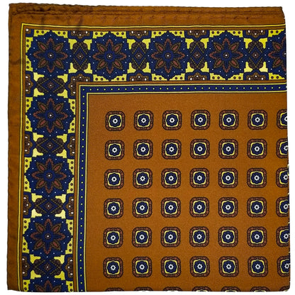 17" Camel Brown Geometric Silk Twill Pocket Square-0