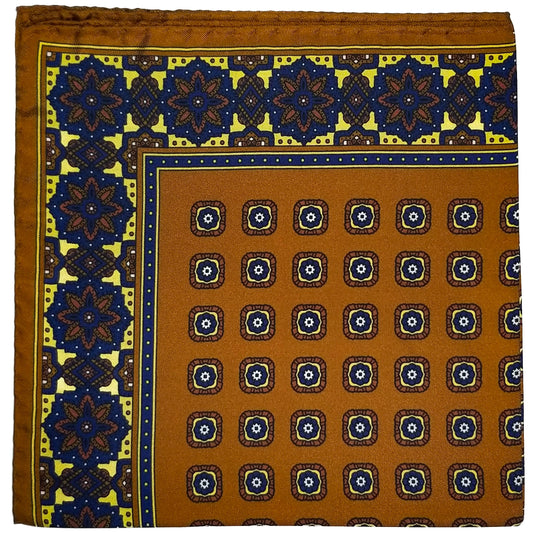 17" Camel Brown Geometric Silk Twill Pocket Square-0