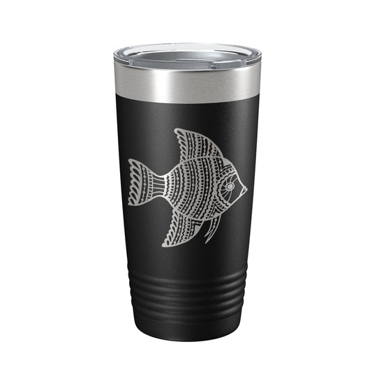 Fish Tumbler Zentangle Travel Mug Insulated Laser Engraved Coffee Cup 20 oz-0