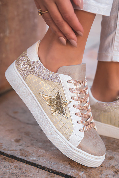 Clare Gold Glitter Star Lace-up Sneakers-2