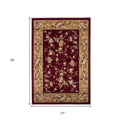2' X 3' Red And Beige Floral Vines Area Rug-2