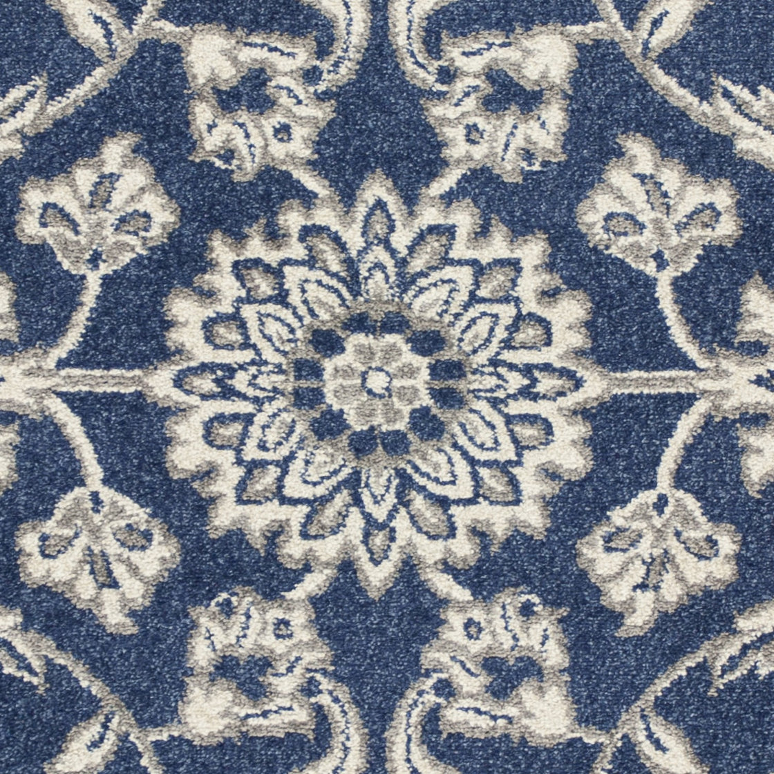 3' X 5' Blue And Ivory Floral Medallion Area Rug-4