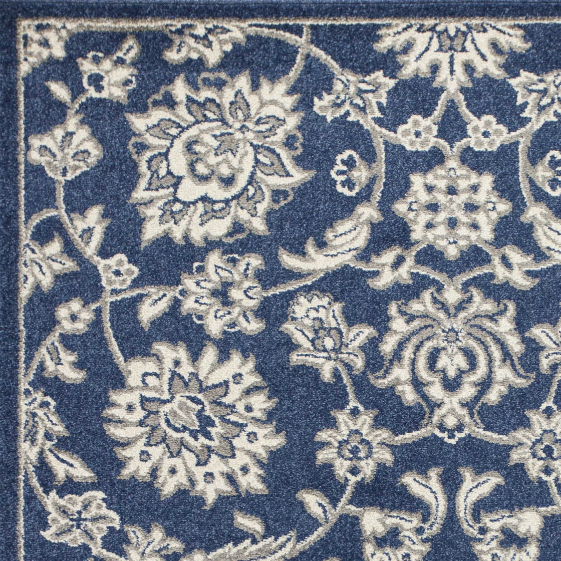 3' X 5' Blue And Ivory Floral Medallion Area Rug-5