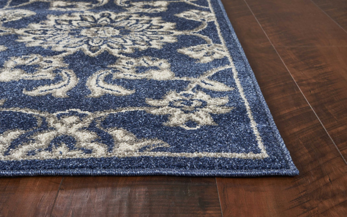 3' X 5' Blue And Ivory Floral Medallion Area Rug-3