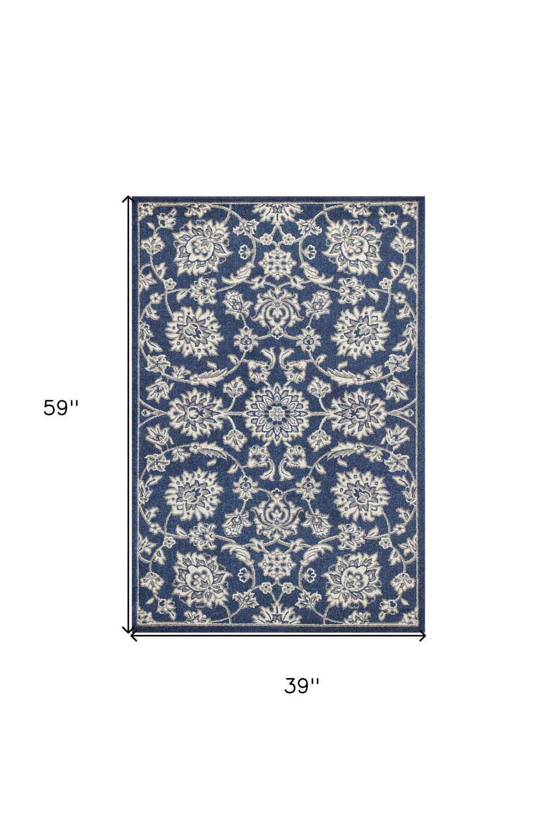 3' X 5' Blue And Ivory Floral Medallion Area Rug-2