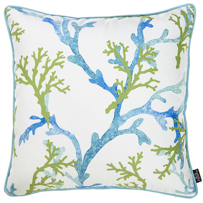 18" Blue Green And White Coral Throw Pillow Cover-1