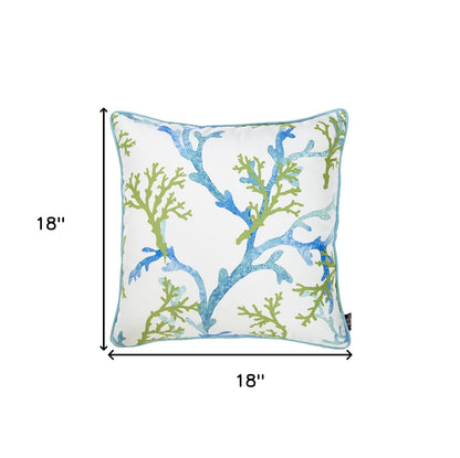 18" Blue Green And White Coral Throw Pillow Cover-7