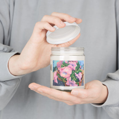 9oz Eco-Friendly Scented or Unscented Soy Wax Candle Jar with 'Pink Petals in Bloom' Artwork by American Artist Barbara Cleary-2
