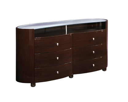 63" Brown Wood Six Drawer Dresser-1