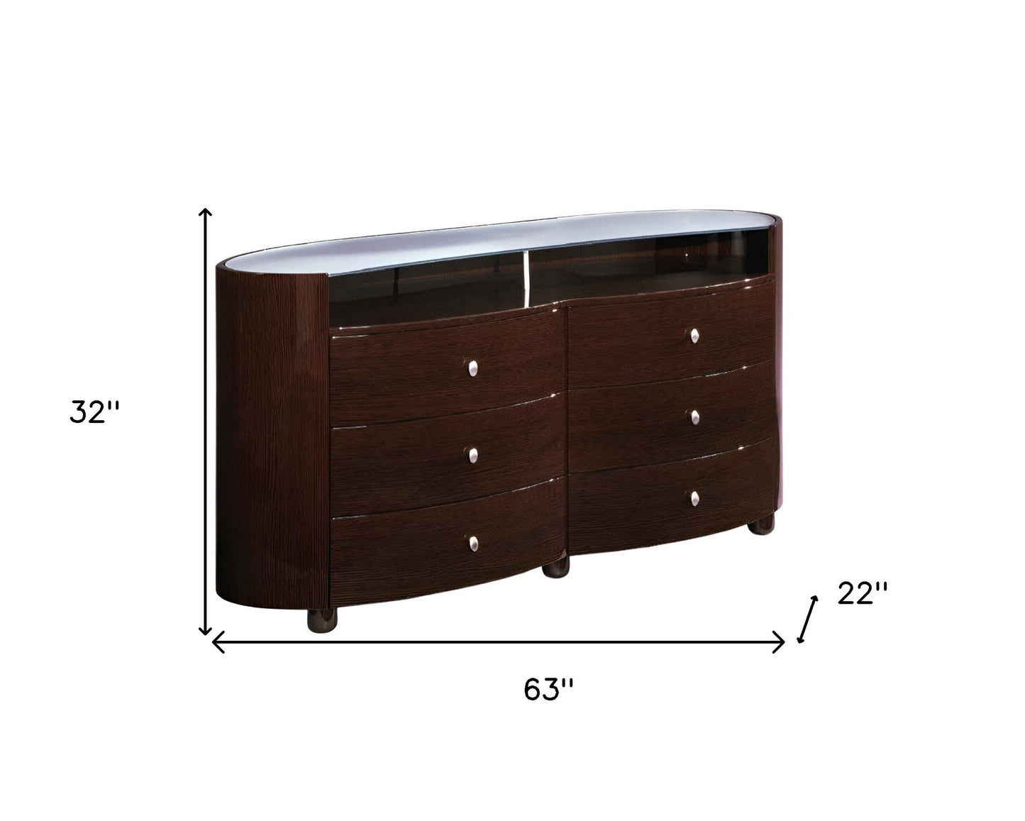 63" Brown Wood Six Drawer Dresser-4