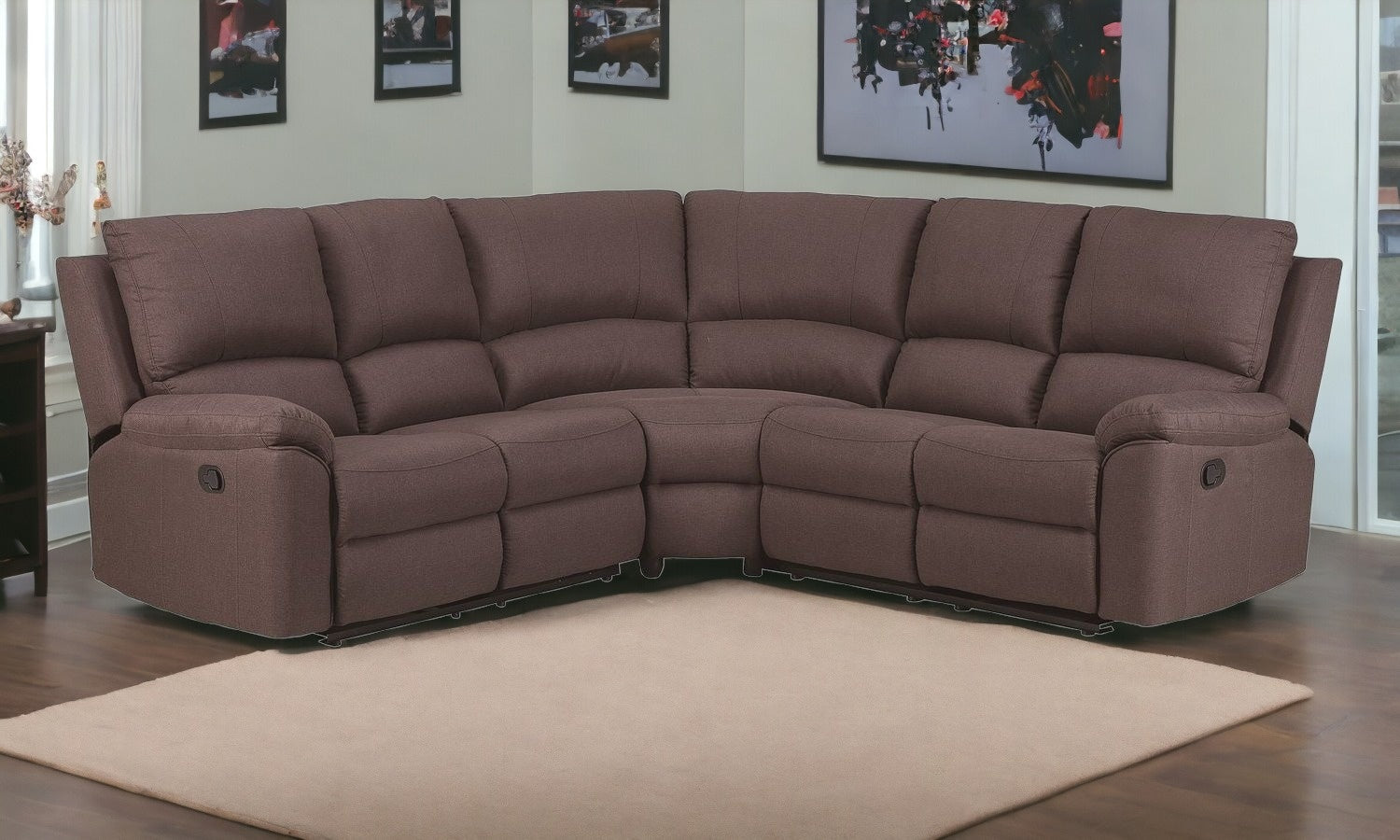 Brown Polyester Blend Reclining U Shaped Three Piece Corner Sectional-1