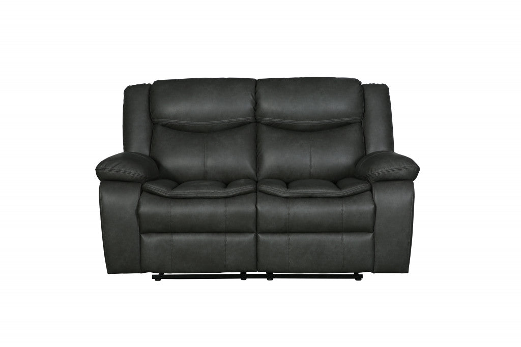 64" Gray Faux Leather Manual Reclining Love Seat-0
