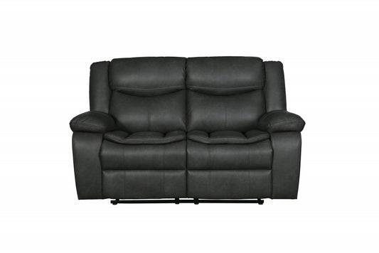 64" Gray Faux Leather Manual Reclining Love Seat-0